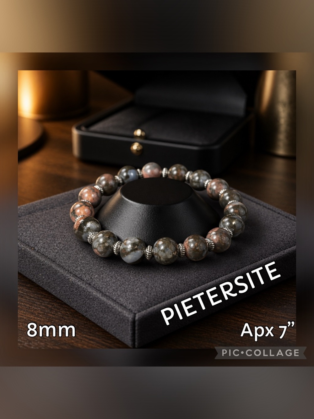 Pietersite Natural Stone Beaded Bracelet with Silver Accents - Crystal